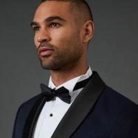 2 Navy Jacquard Shawl Collar Tailored Fit Tuxedo Jacket
