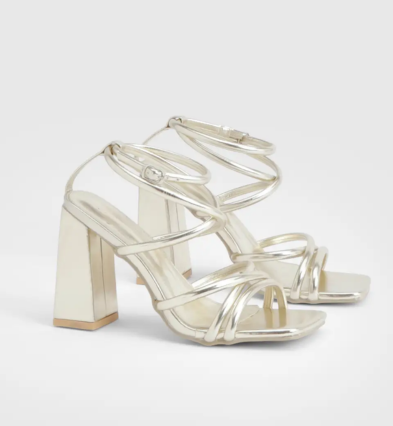 Boohoo Metallic High Block Strappy Heels