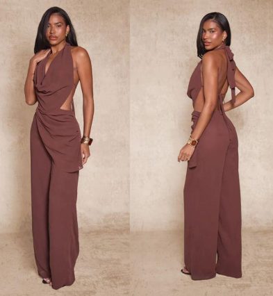 Chiffon Plunge Drape Detail Jumpsuit