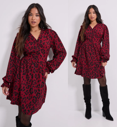 Dorothy Perkins Petite Animal Blouson Mini Dress