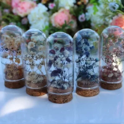 Glass Dome Wedding Favors with Real Dried Flowers