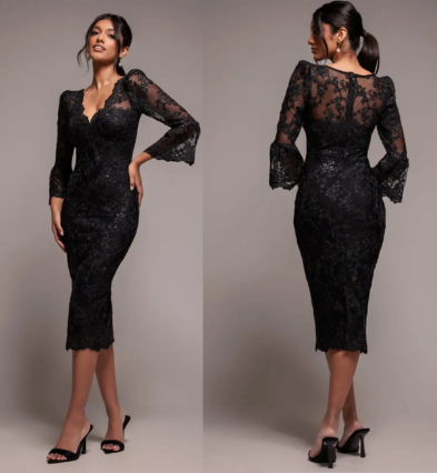 Goddiva Sequin Scallop Lace Midi Dress