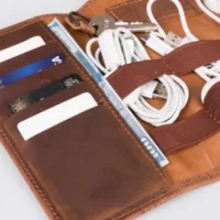 Handmade Leather Charger and Cable Organizer Bag