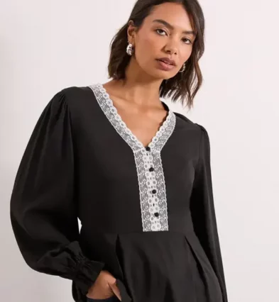 Lace Trim Blouson Sleeve Peplum Top_converted