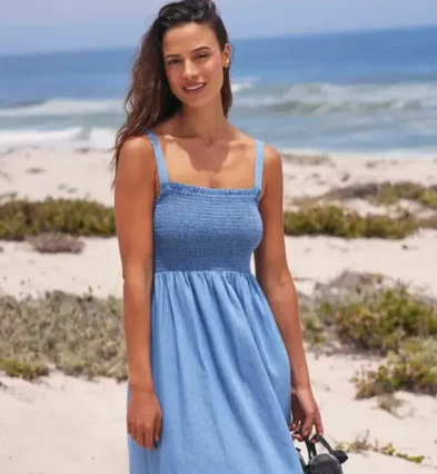 'Marbella' Lightweight Breathable 100% Cotton Strappy Shirred Dress_converted