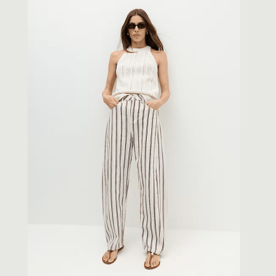 Mid Rise Striped Barrel Jeans