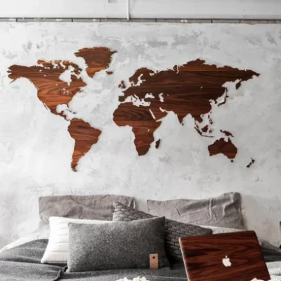 Minimalist wood world map