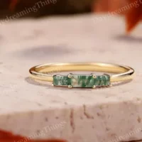 Natural Baguette Moss Agate Ring