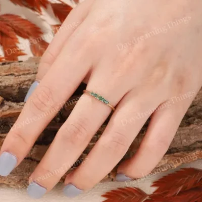 Natural Baguette Moss Agate Ring