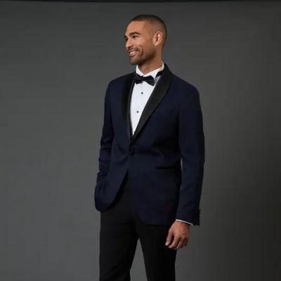 Navy Jacquard Shawl Collar Tailored Fit Tuxedo Jacket