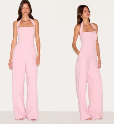 Premium Woven Halterneck Straight Leg Jumpsuit