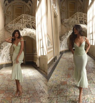PrettyLittleThing PLT Label Sage Green Delicate Chiffon Cup Lace Bodice Corset Co-ord