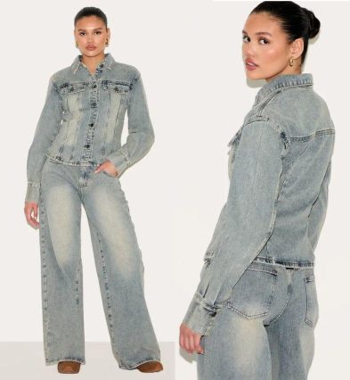 PrettyLittleThing Raw Indigo Wash Long Sleeve Cinch Waist Denim Jacket