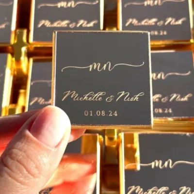 Rose Plexiglass Personalized Chocolate Wedding Favors
