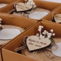 Rustic Candle Favors with Eucalyptus Leaves