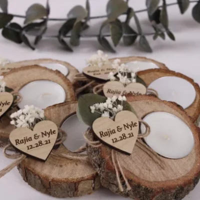 Rustic Candle Favors with Eucalyptus Leaves