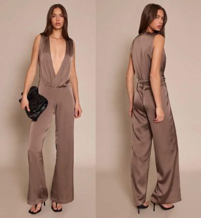 Satin Plunge Dropped Waist Jumpsuit