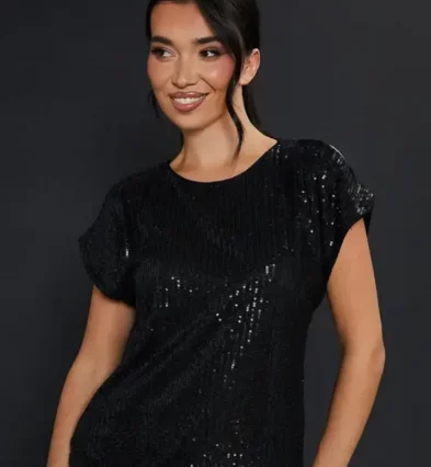 Sequin Keyhole Shoulder Short Sleeve Top_converted
