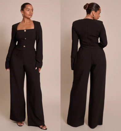 Shape Tailored Hammered Button Wide Leg Jumpsuit