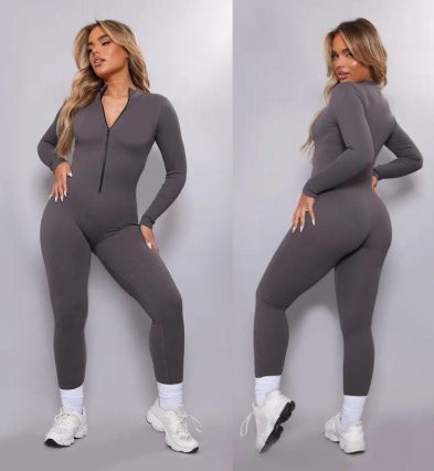 Structured Contour Rib Zip Jumpsuit