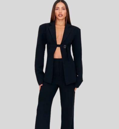 Tall Black High Waisted Tailored Trousers Co-ord
