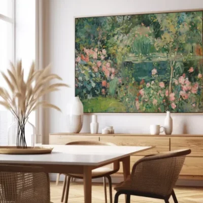 Vintage Garden Pond Oil Painting