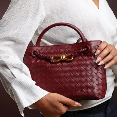 Where’s That From ‘Luna’ Woven Leather Tote Bag with Gold Detail