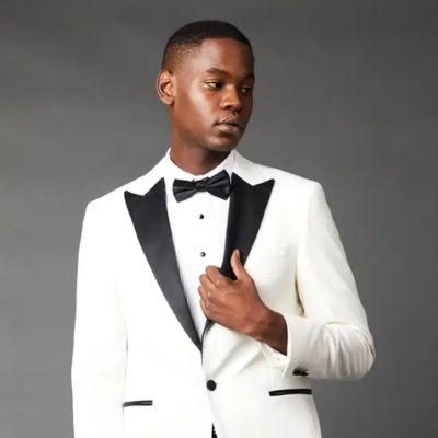 White Tailored Fit Peak Collar Tuxedo Jacket