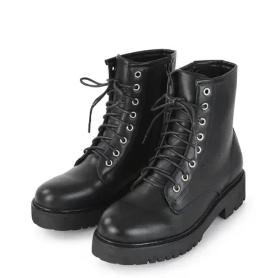 XY London ‘Hermoine’ Chunky Low Block Heel Lace Up Ankle Biker Boots