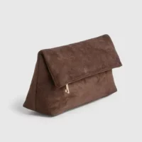 boohoo Large Faux Suede Fold Over Clutch Bag (1)