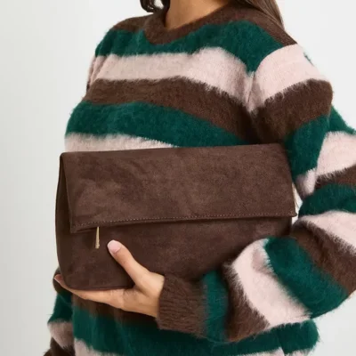 boohoo Large Faux Suede Fold Over Clutch Bag